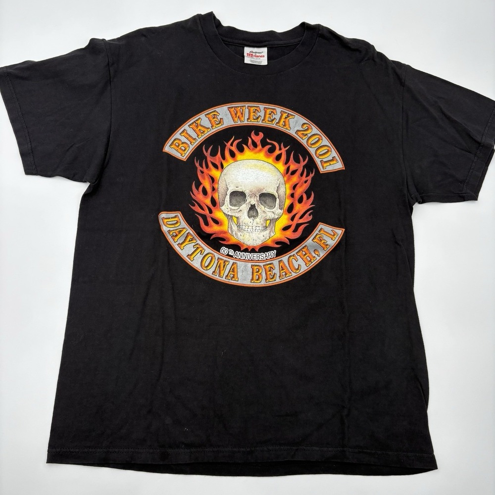 Vintage 2001 Daytona Beach Bike Week Skull T Shirt Large Black